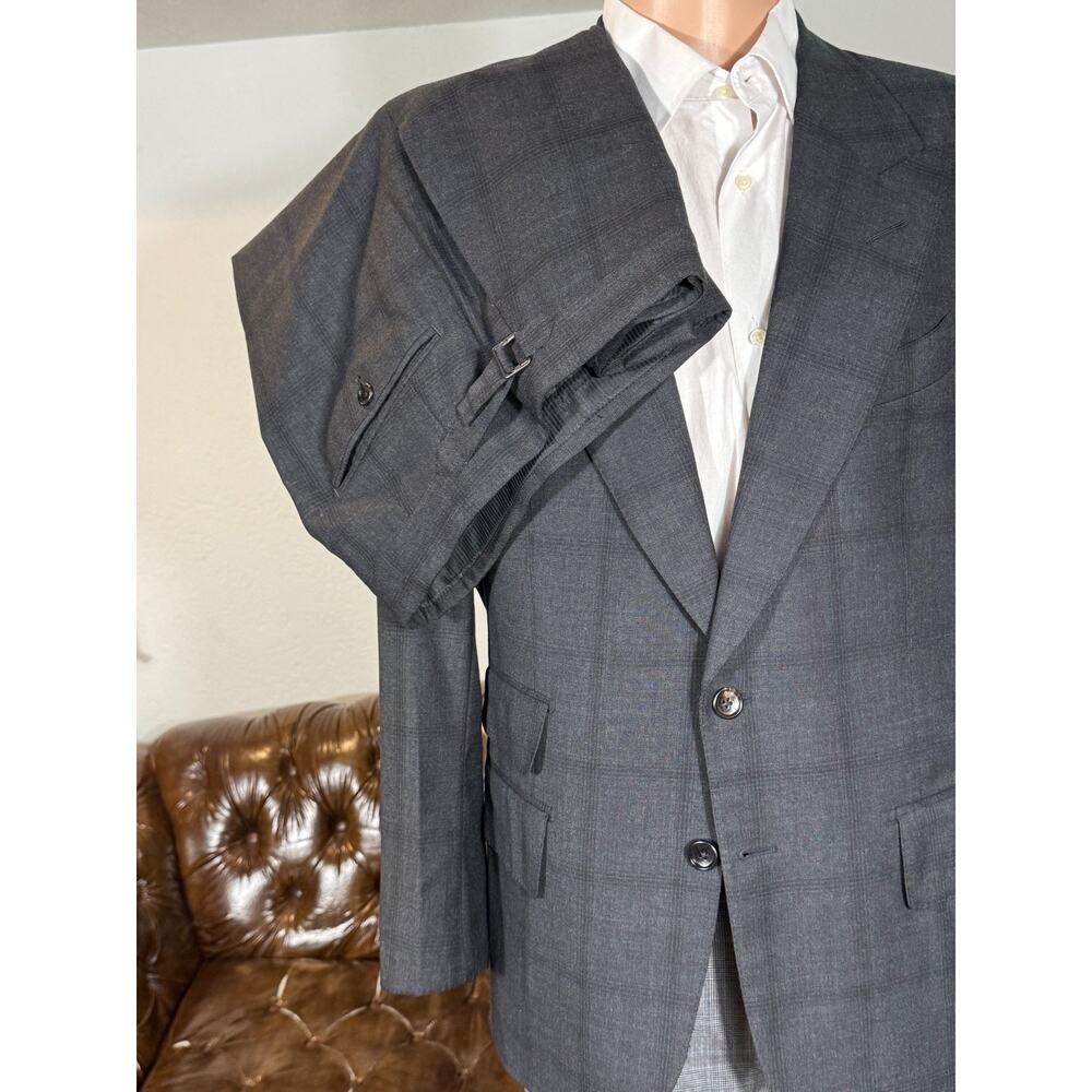 Tom Ford Charcoal Windowpane Plaid Shelton Suit Wool 2 Piece Peak Lapel 50IT 40R